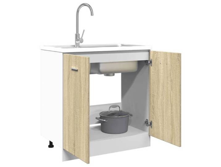 Buffet bas en bois d'ingénierie - MEUBLECHIC - Chêne sonoma - 80x46x81 5 cm - 110 kg max - Deux portes