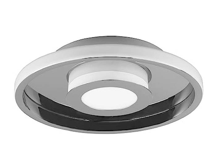 Trio\, Plafonnier\, Ascari incl. 1 x LED\,SMD\,28\,0 Watt\,3000K\,3200 Lm. Plastique\, Blanc\, Corps: Métal\, Chrome Ø:30\,0cm\, H:6\,8cm\,IP44\,