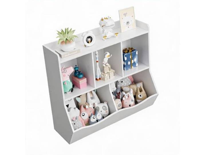 IDEALHOUSE Kinder Bücherregal & Spielzeugregal aus Holz – Schrank mit Fächern zur Aufbewahrung von Büchern & Spielzeug, für Kinderzimmer/Spielzimmer/Flur/Kita – Weiß