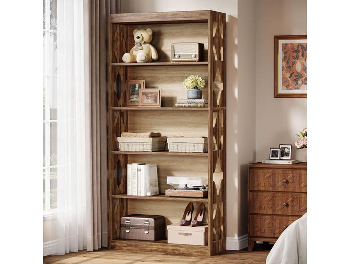 Étagère à livres Tribesigns de 70,47 pouces de hauteur, bibliothèque de style farmhouse à 6 niveaux, grande étagère à livres en bois autoportante