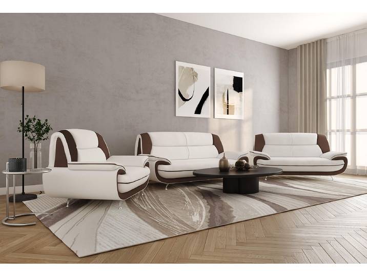 Kaiser Möbel Sofagarnitur 3+2+1, stoff Kronos, Weiß + Braun, Palermo