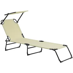 Helloshop26 - Klappbare Sonnenliege mit Sonnenschutz Stahl PVC Polyester 187 cm cremefarben