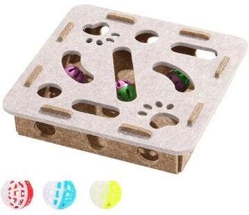 Inspire Curations HuntBox Play Lab Indoor Cat Puzzle Toy Felt Exercise Box With Ball For Interactive Play camel White square
