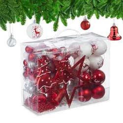 Relaxdays Weihnachtskugeln im 103er Set Weiß,Rot,Silber