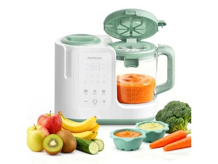 Momcozy AutoMeal Babynahrungszubereiter 450 ml BPA-frei Baby Food Maker 6-Klingen-Mixer, Selbstreinigung, 3-Stufen-Textur, 4-12 Monate Beikost, 450 ml BPA-frei, Touchscreen mit Kindersicherung