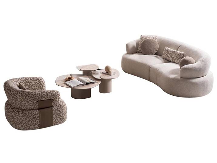 JVmoebel Polstergarnitur Designer Polster-Sessel mit Holz-Tisch in modernem Stil, (3-tlg)