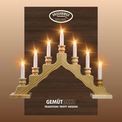 Lichterbogen WEIGLA "Schwede, Weihnachtsdeko, Made in Germany", beige (natur), B:47,5cm H:33cm T:6cm, Massivholz, Schwibbögen, 7-flammig