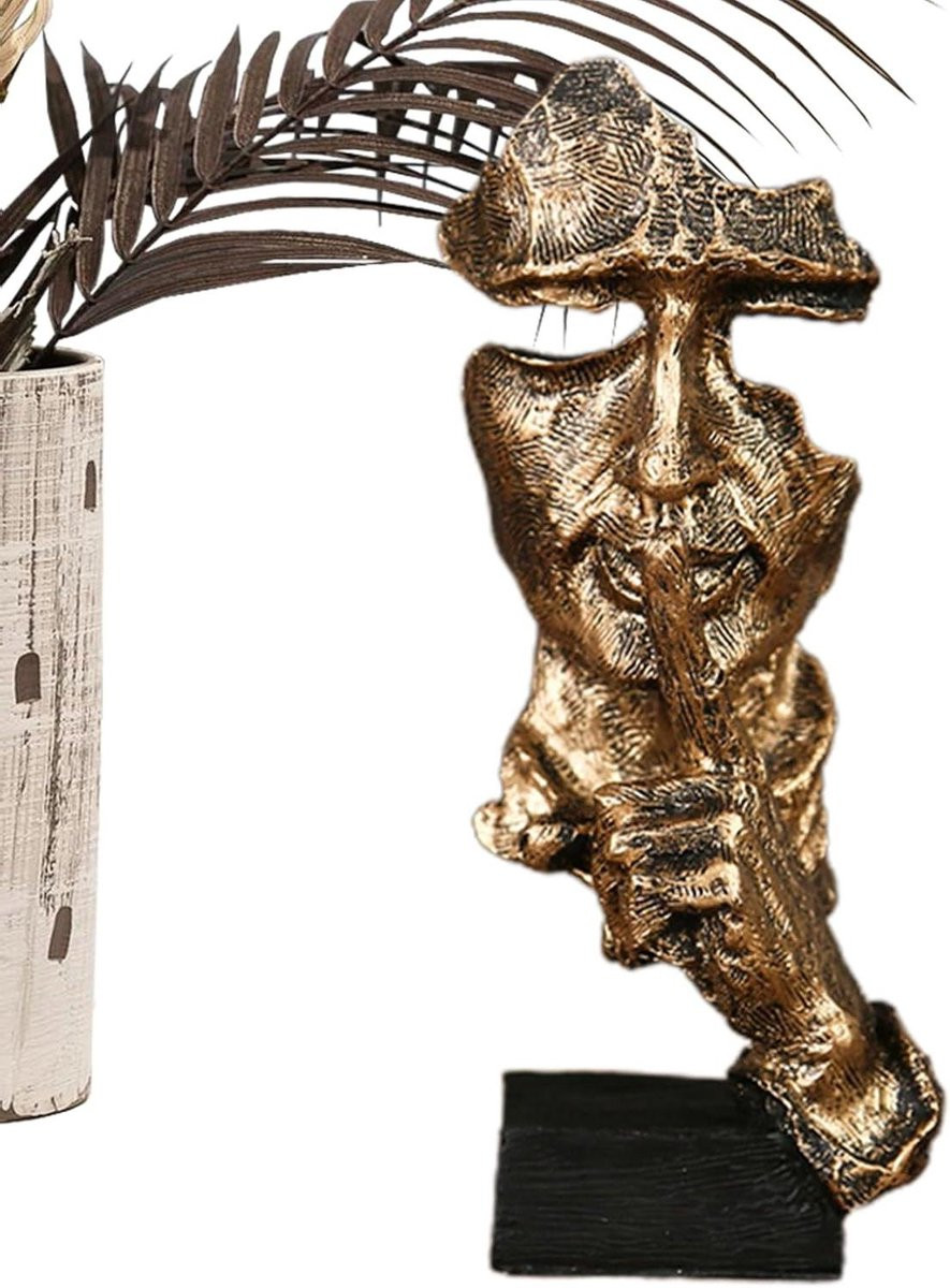 Gouden Denker sculptuur - Abstract Stille man beeld voor tafeldecoratie - B: 11,9 cm, D: 10,4 cm