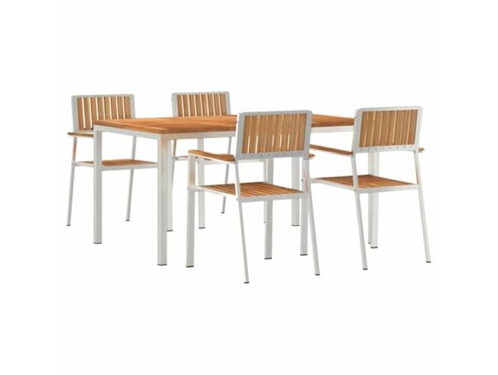 Roanoer Gartenmöbel Set 5-teilig Teak Massivholz Esstisch Gruppe Braun Robuste Sitzgelegenheit mit Edelstahlgestell für Veranda und Terrasse, pflegeleichte Flächen im modernen Design.