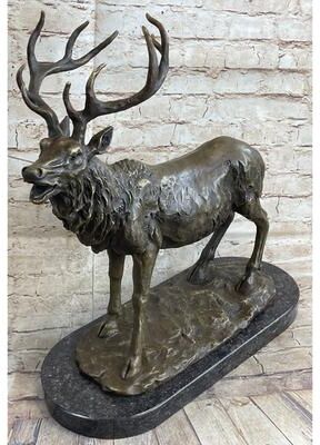 Bronzhaus Bronze Marble Statue Elk Deer Stag Hunter Wildlife Art Sculpture Figure Figurine
