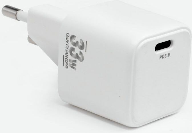 CoreParts 33W USB-C Nano Single Port GaN Charger, PD 3.0, EU Plug, White