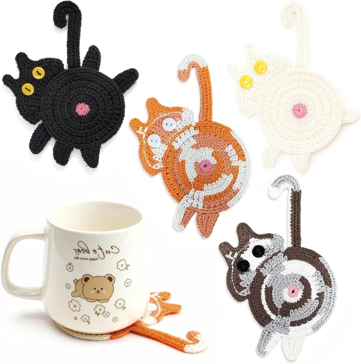 Set van 4 grappige glazen coasters voor koffie en tafeldecoratie