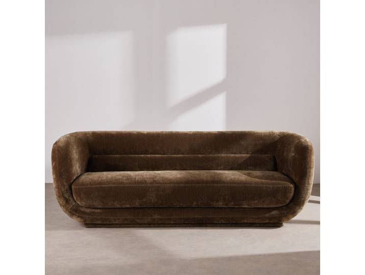 Dreiviertelsitzer-Sofa aus khakigrünem Samt