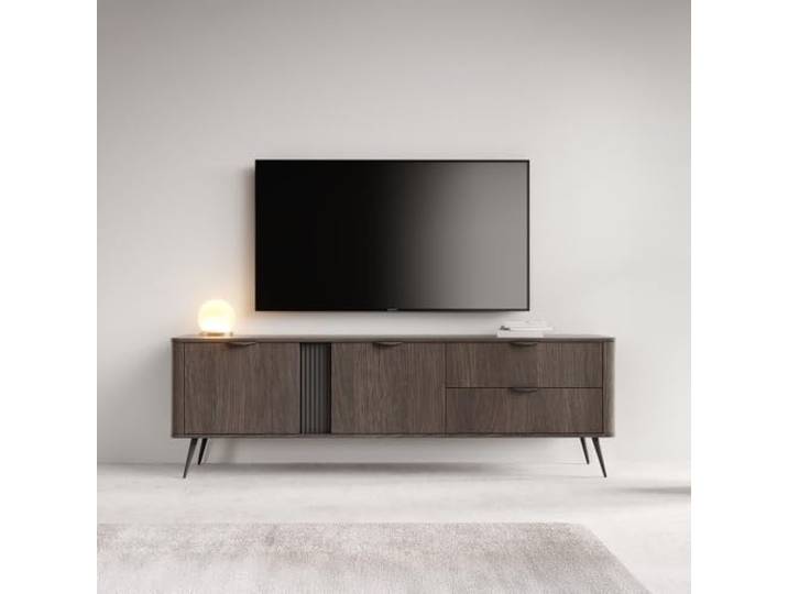 Lomadox Wohnzimmer Lowboard 195 cm breit in Eiche mit 2 Türen, 2 Schubladen & Rillendesign