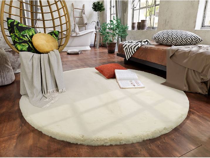 Tapis en fourrure Lavabile Extra rond Beige/Crème Ø 80cm Fourrure synthétique