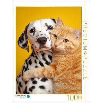 CALVENDO Puzzle Dalmatiner und roter Kater - Tierfreundschaft Hund und Katze | 1000 Teile Lege-Größe 64x48cm Foto-Puzzle für glückliche Stunden, Game