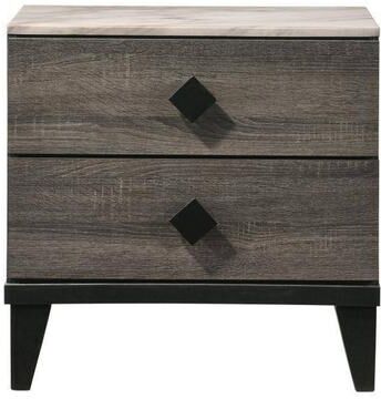 Benjara 2 Drawer Wooden Nightstand with Grains and Angled Legs, Gray