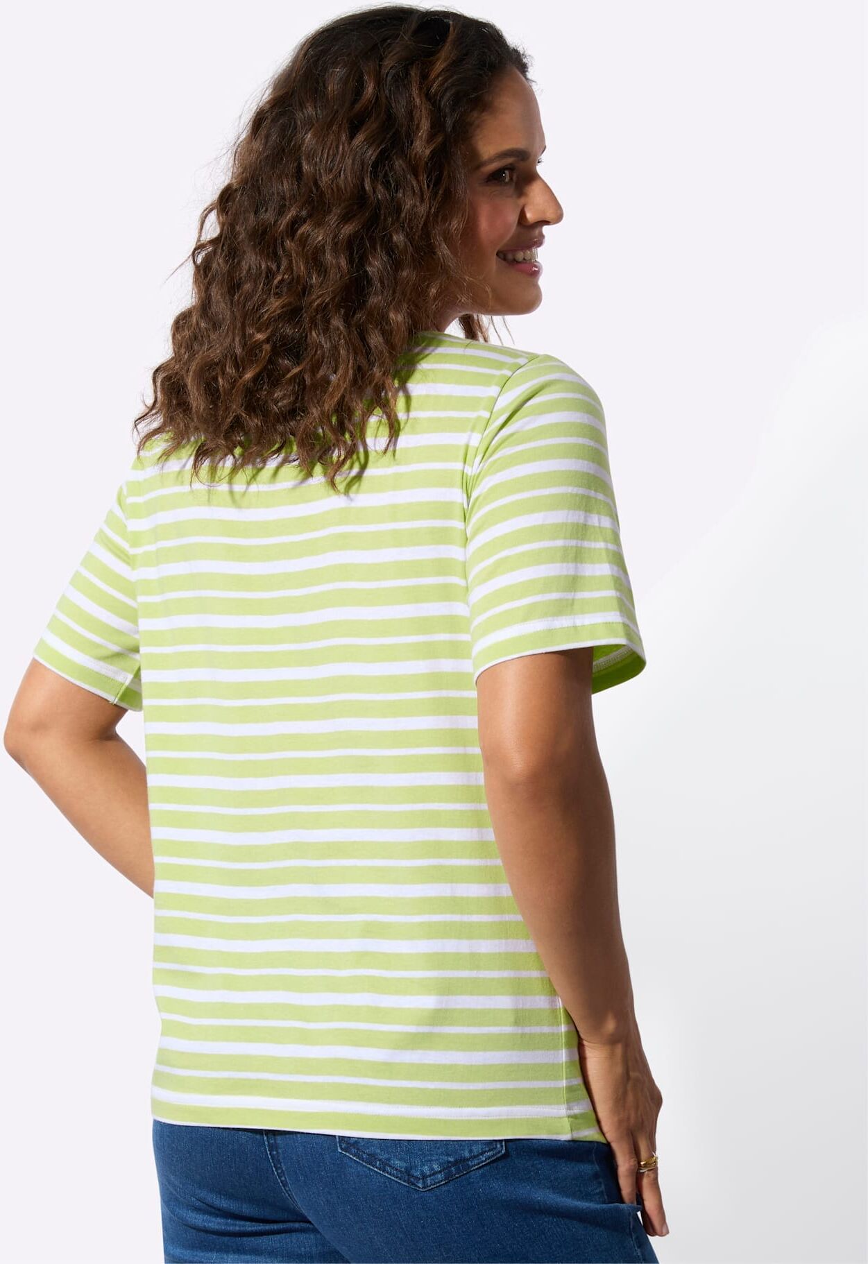 T-Shirt CASUAL LOOKS "Shirt-Set", Damen, Gr. 40, pistazie, pistazie, weiß, geringelt, 100% Baumwolle, gemustert, unifarben, eckiger Ausschnitt, Shirts T-Shirt pistazie, pistazie, weiß, geringelt 40
