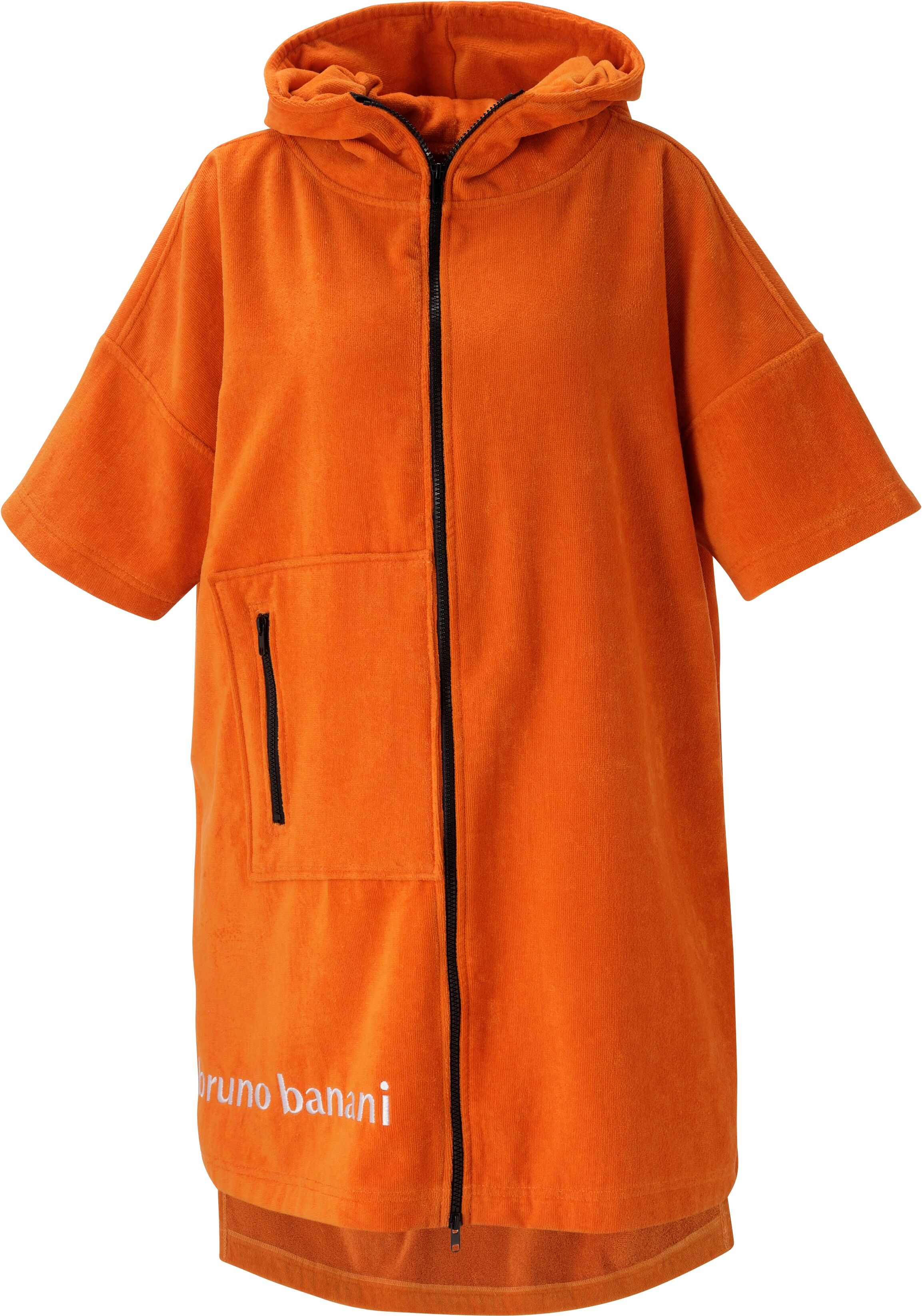 Badeponcho BRUNO BANANI "Daniel, ideal für Sauna, Spa & im Urlaub, Damen & Herren" Gr. S, orange, L:100cm, Frottier, Hausmäntel, Badeponcho, Surfponcho, 100% Baumwolle, Frottee, Strand, Sport orange S/M L: 100cm