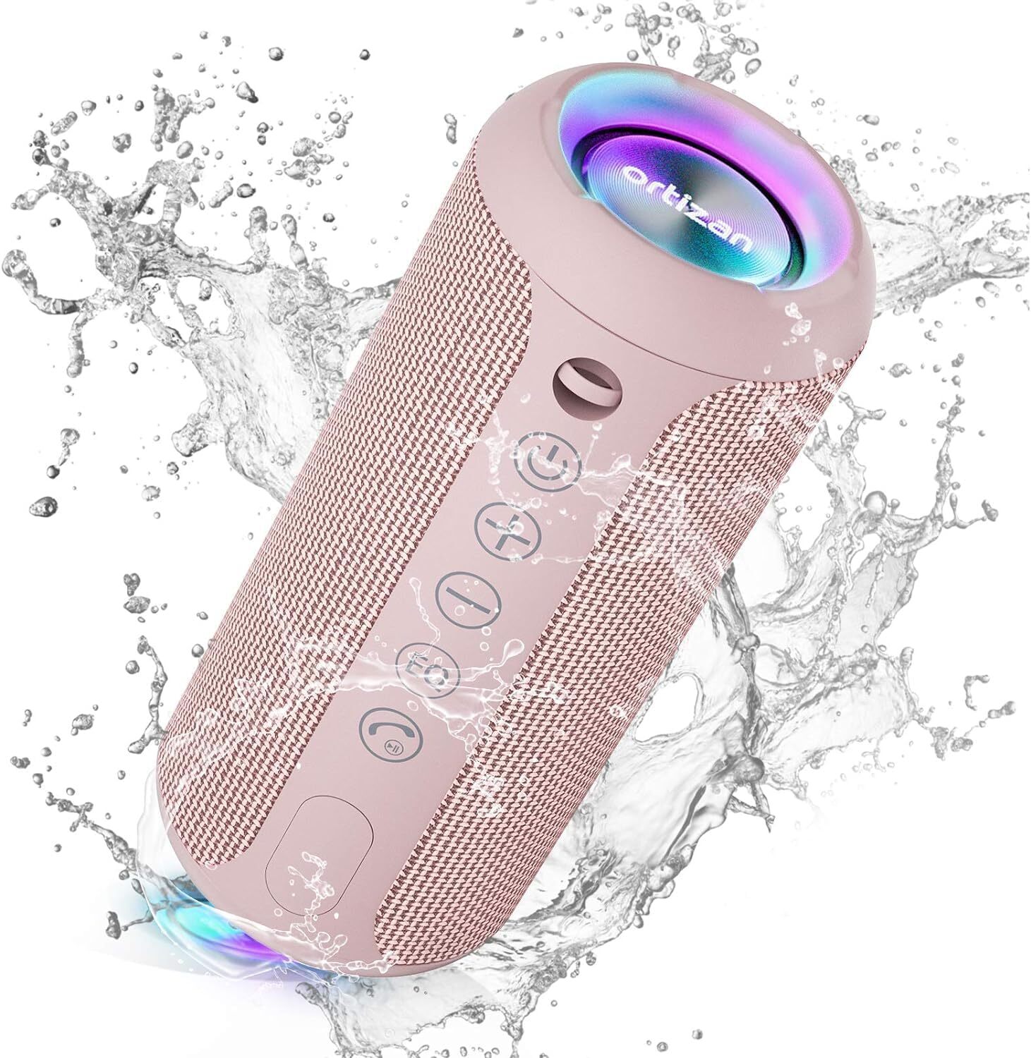 Tragbarer Bluetooth Lautsprecher mit LED-Licht, 360° Surround Sound, IPX7 Wasserschutz, Freisprechfunktion, AUX und TF-Unterstützung, Mini Bluetooth