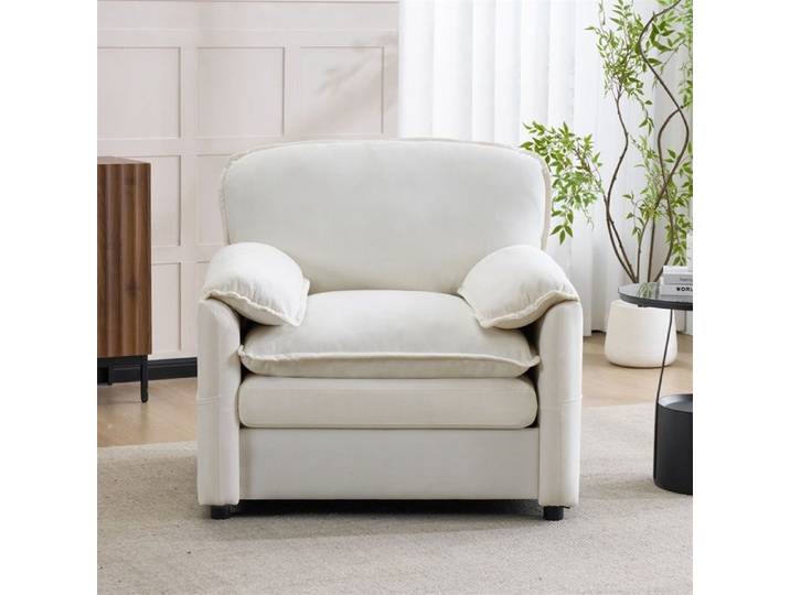 Fauteuil - Fauteuil une place - Fauteuil de Salon avec Poches de Rangement Latérales - Confort Moelleux - Blanc