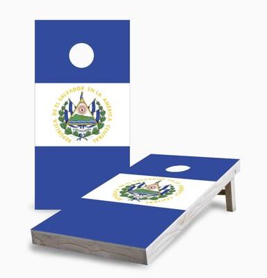 Skip's Garage El Salvador Flag Cornhole Boards