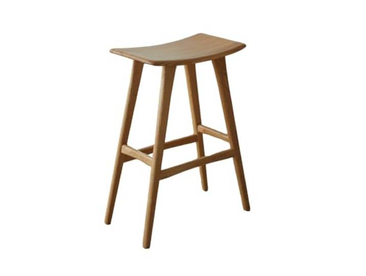 twwhyg Natürliche Massivholz-Barhocker, rückenfreies Sattelsitz-Design mit Fußstützen, minimalistische Hochstühle(Natural)
