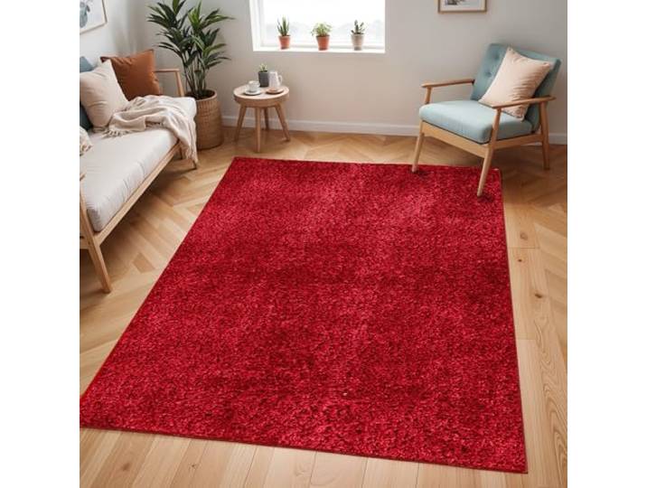 Livabliss Shaggy Berber - Flauschiger groß für Wohnzimmer, Esszimmer, Schlafzimmer, Langflor Hochflor e flauschig - 160x213 cm, Wohnzimmer in Rot