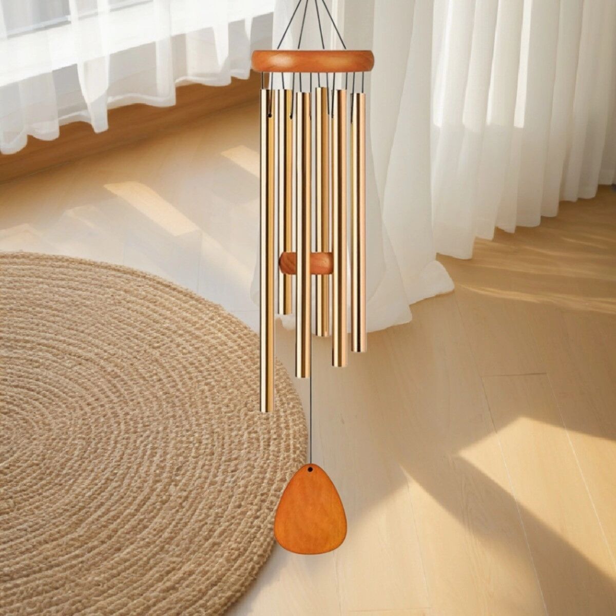 INF Kiefernholz Windspiel 25.5 inch – Goldenes Aluminium-Rohr, Garten- und Terrassenhänger