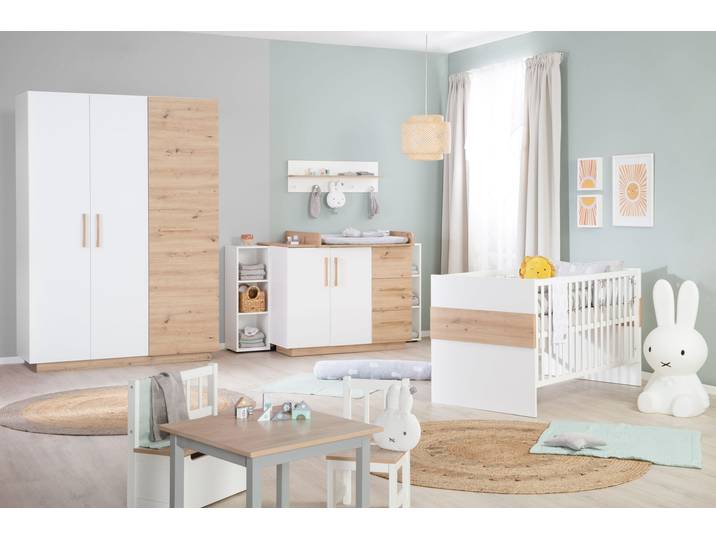 Kinderzimmerset 'Lion' 3-teilig - Bett 70x140 + Wickelkommode breit + Kleiderschrank