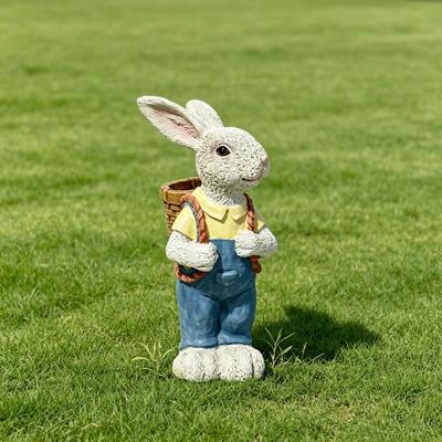 Kodotan sofa Simulated Couple Rabbit Statue Flower Pot Ornament, 17'' Resin Crafts Garden Sculpture Decor, Household Guardian Ornament