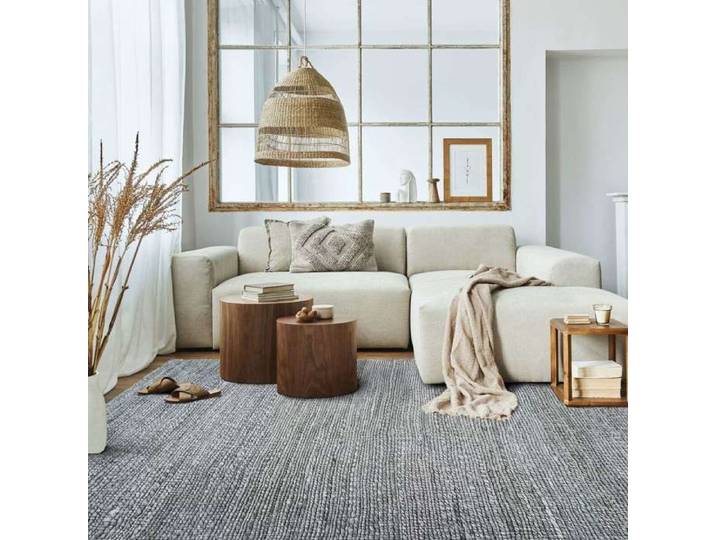 Tapis tressé en jute gris 160x230 - style bohème
