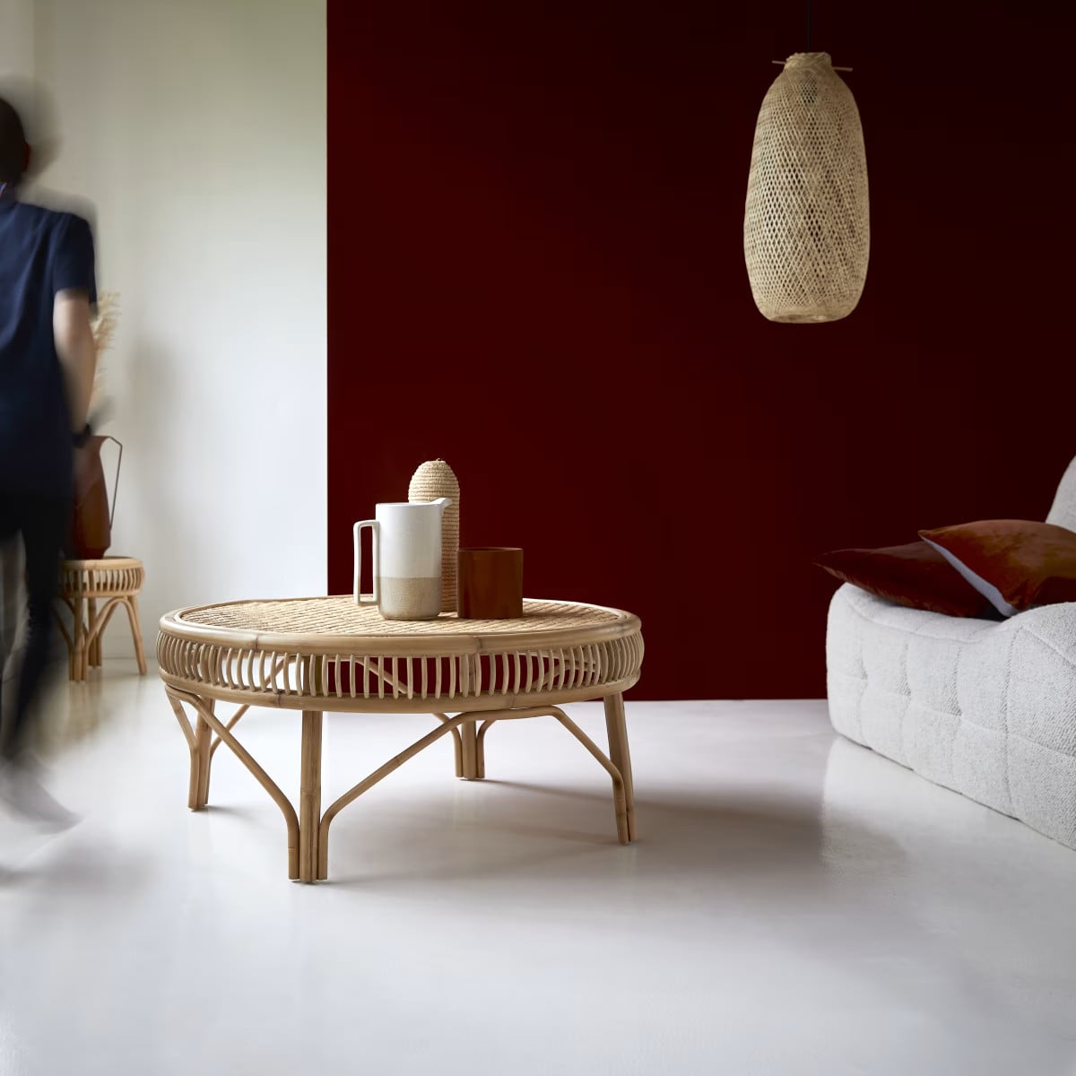 Tikamoon Rotan Salontafel Vintage Rattan - Beige - B/D/H: 90 x 90 x 40 cm