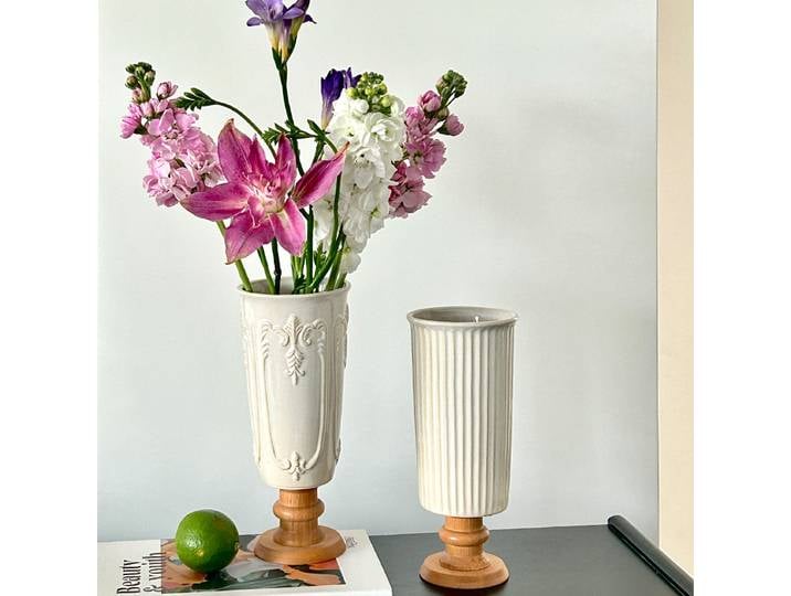 Vase en bois et céramique créatif blanc en relief français, 1 pièce, pour décoration de salon, de maison et d'hôtel