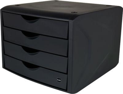 Schubladenbox Helit The Chameleon, 4 Schübe mit Auszugssperre, Format A4, stapelbar, schwarz