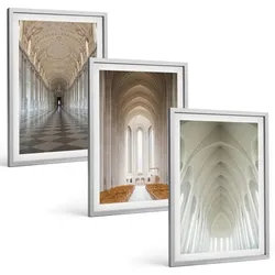 BILDER SET 3er Set - 40x60 cm Silberner Rahmen - Innenräume historischer Gebäude