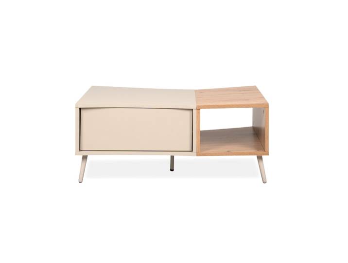 Table basse 1 porte, 1 niche effet chêne l94 cm