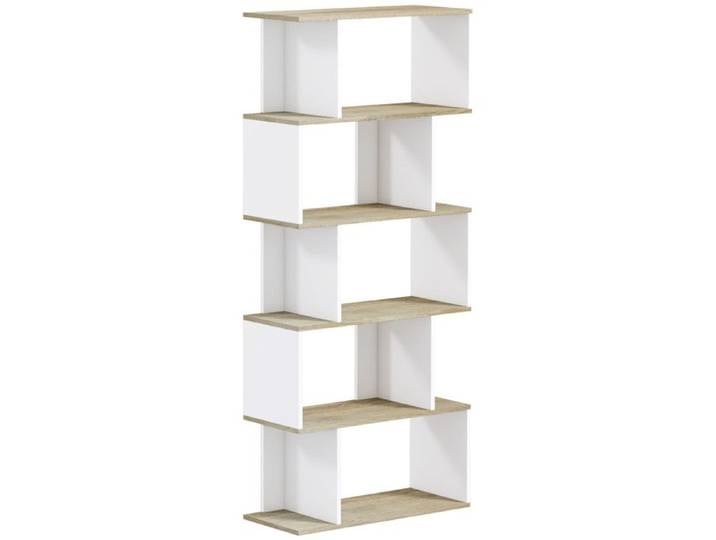 Bibliothèque scandinave 10 étagères RAINHA blanc et bois