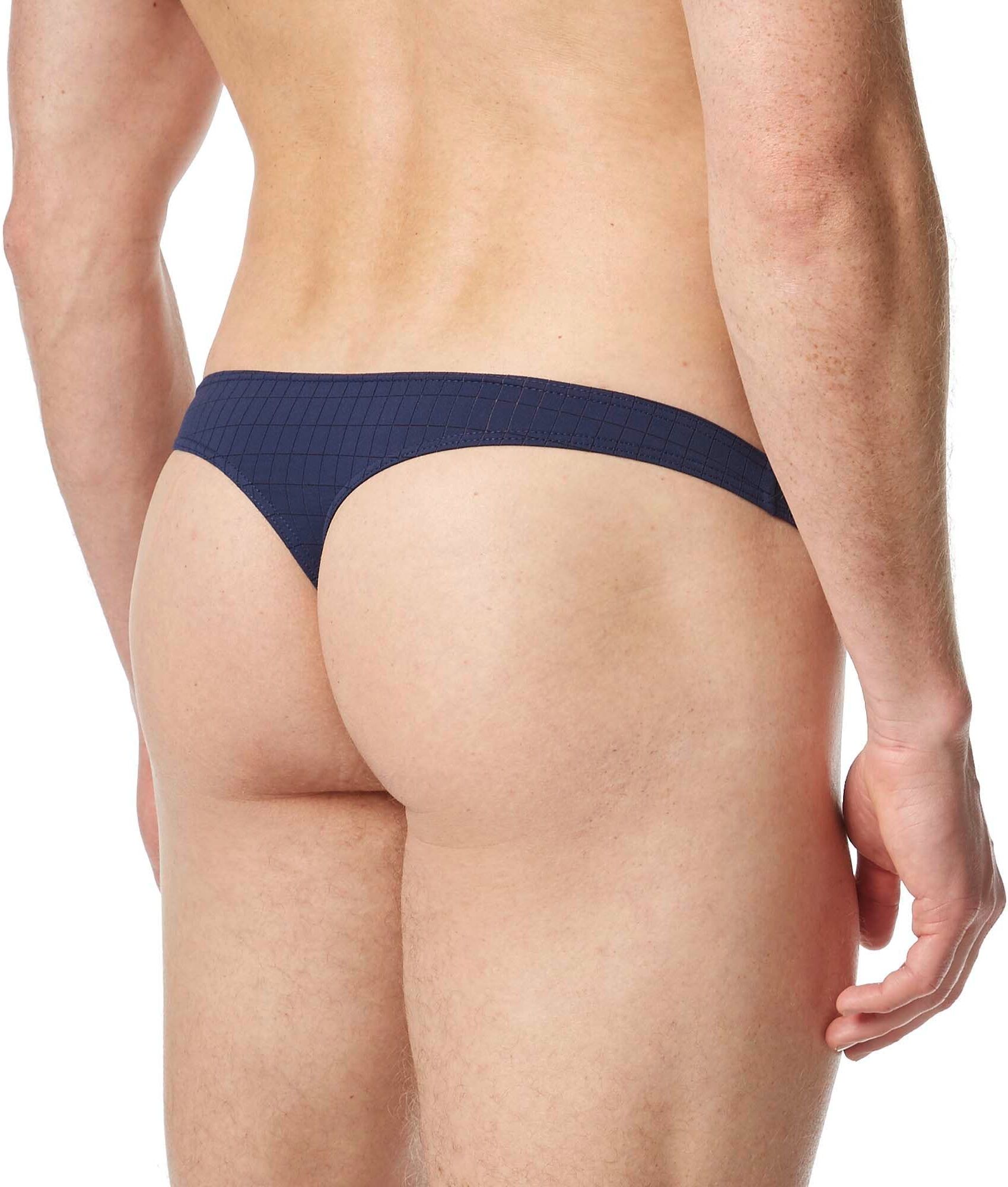 String BRUNO BANANI "CHECK LINE 2.0 STRING", Herren, Gr. 4 (S), blau (marine karo), Obermaterial: 90% Polyamid, 7% Elasthan, 3% sonstige Fasern, kariert, bequem, Unterhosen String marine karo 4 (S)