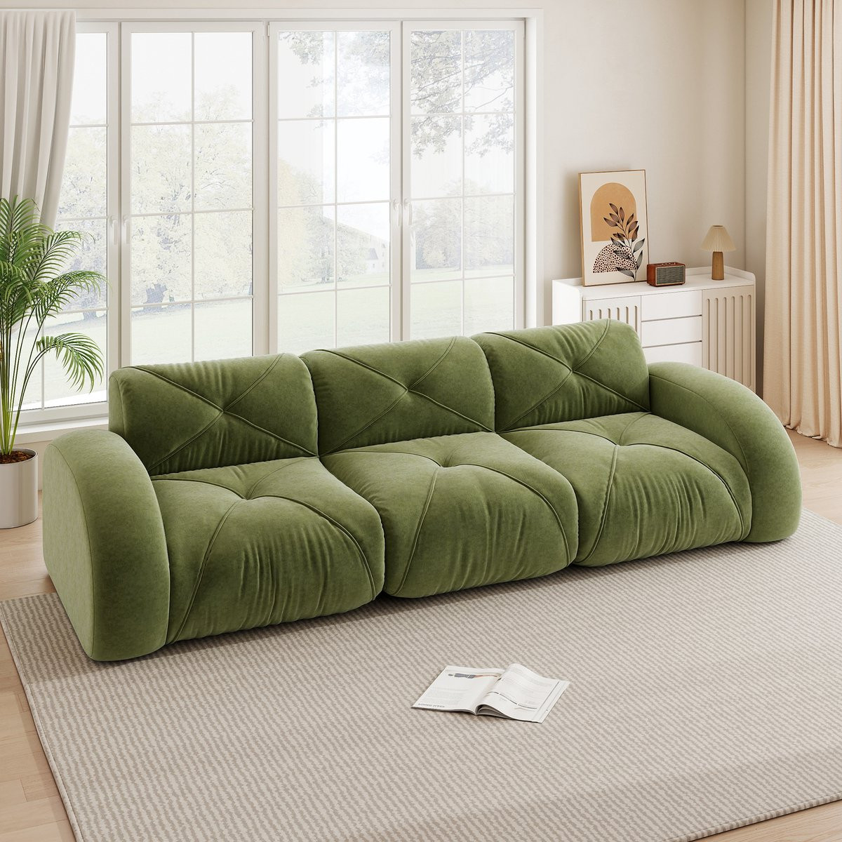 HAUSS SPOLE Modulaire Bank - Frameloos Driezits Sofa - Chenille Groen