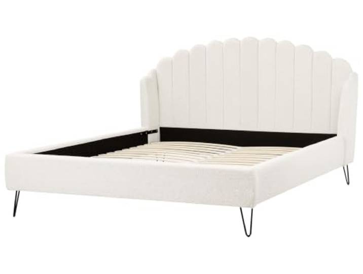 Beliani Polsterbett Bouclé Creme weiß vertikale Steppung Lattenrost 180x200cm Ambillou
