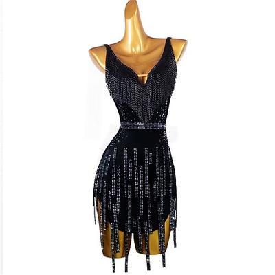 Frauen schwarz quaste tanz tragen tanz kleid leistung tragen