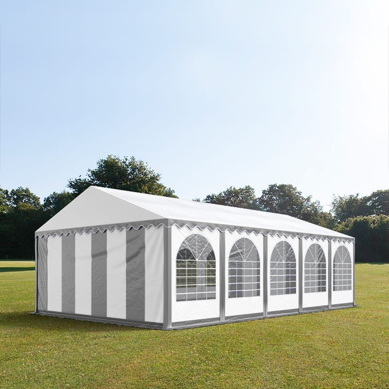 TOOLPORT 6x10m Partyzelt, PVC-Plane, grau-weiß, mit Bodenrahmen - (8676BL)