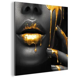 METALLBILD Frau - Schwarz - Gold - Gesicht - Lippen 20x20 cm