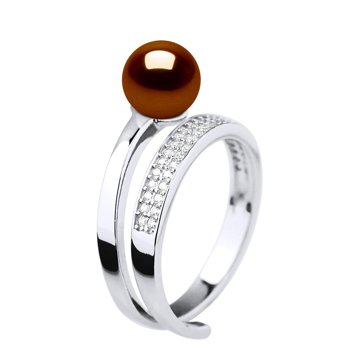 Ring Rush Verstelbare Ronde Zoetwater Parel sieraden 7-8mm Chocolate 925