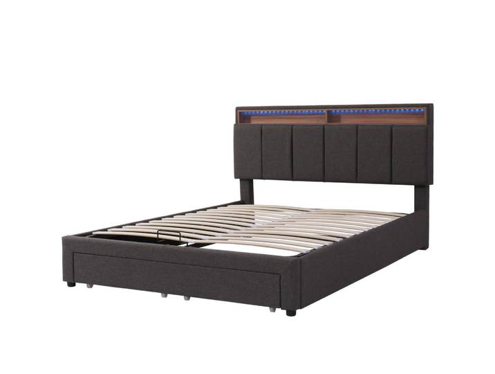 Polsterbett 180x200 cm, Grau, mit LED-Beleuchtung, Mode, 180x200 cm, Schlafzimmer, Betten, Polsterbetten