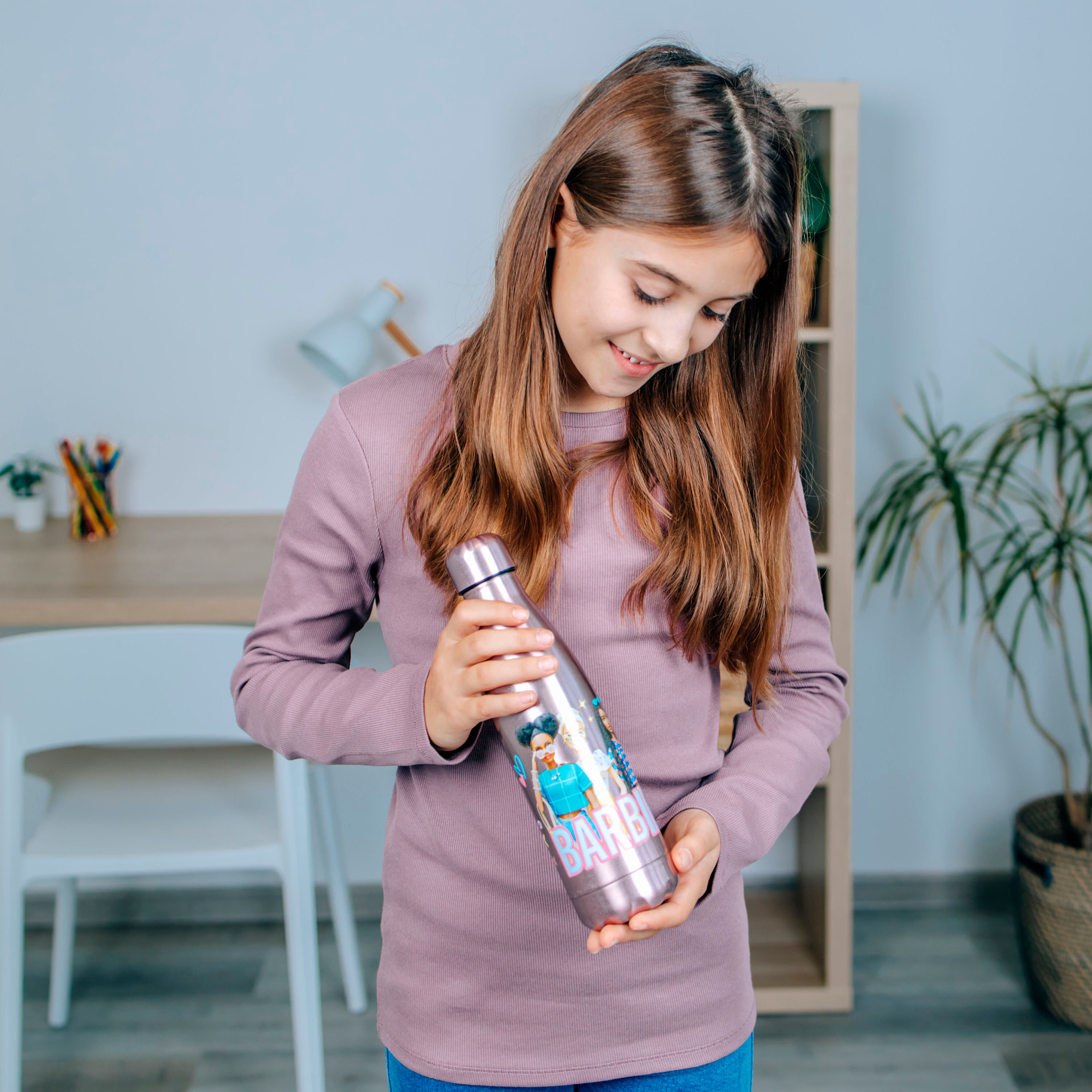 Isolierflasche SCOOLI "Barbie", Kinder, Gr. 450ml, rosa (barbie), Edelstahl, Trinkflaschen Isolierflasche
