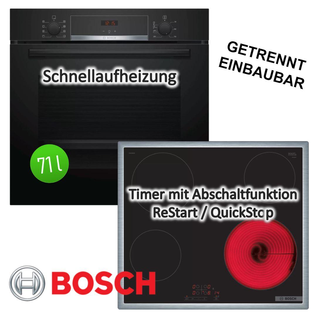 Herdset BOSCH Backofen mit Glaskeramikkochfeld Edelstahlrahmen - autark, 60 cm