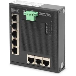 Digitus 8 Port Gigabit Ethernet Netzwerk Switch, Flat, Industrial, Unmanaged