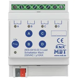 MDT Technologies Schaltaktor 4-fach 4TE Reiheneinbaugerät, 10A, 230VAC AKS-0410.03